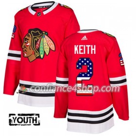 Adidas Maillot de Hockey Chicago Blackhawks Duncan Keith 2 2017-2018 Rouge USA Flag Fashion Authentic - Enfant